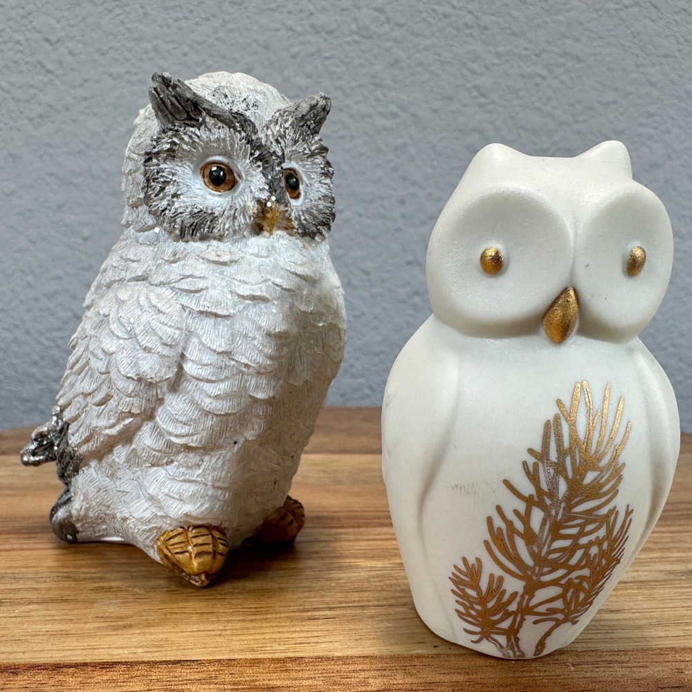 VTG Lenox Everyday Wishes Wisdom Owl and Textured Resin Owl Figurine Set of 2